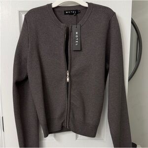 Motel Rocks Heather Gray Zip-Up Sweater